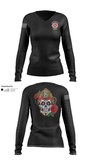Womens Long Sleeve Vneck Shirt, Carpentersville Fire Department, Fire Department, Teamtime, Team time, sublimation, custom sports apparel, team uniforms, spirit wear, spiritwear, sports uniforms, custom shirts, team store, custom team store, fundraiser sports, apparel fundraiser