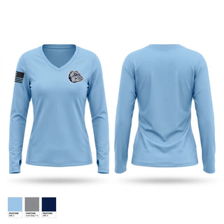 Womens Long Sleeve Vneck Shirt, Centennial Bulldogs, Marines, Teamtime, Team time, sublimation, custom sports apparel, team uniforms, spirit wear, spiritwear, sports uniforms, custom shirts, team store, custom team store, fundraiser sports, apparel fundraiser