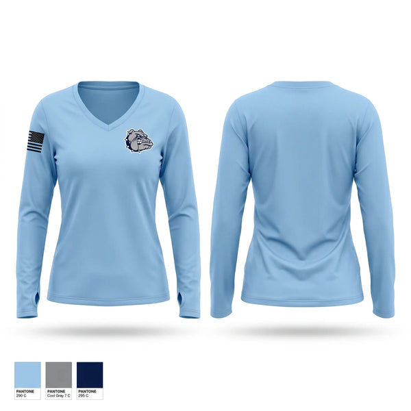 Womens Long Sleeve Vneck Shirt, Centennial Bulldogs, Marines, Teamtime, Team time, sublimation, custom sports apparel, team uniforms, spirit wear, spiritwear, sports uniforms, custom shirts, team store, custom team store, fundraiser sports, apparel fundraiser