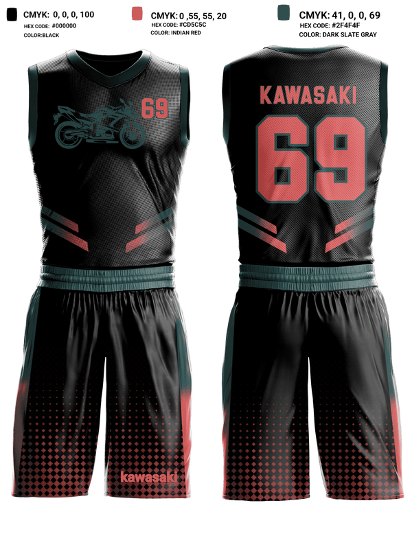 Basketball Uniform, Kawasaki, Men's Basketball, Teamtime, Team time, sublimation, custom sports apparel, team uniforms, spirit wear, spiritwear, sports uniforms, custom shirts, team store, custom team store, fundraiser sports, apparel fundraiser