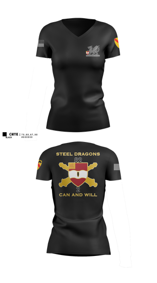 2nd Battalion 82nd Field Artillery “Steel Dragon” 56228393 Women's Short Sleeve V-neck Shirt - 45