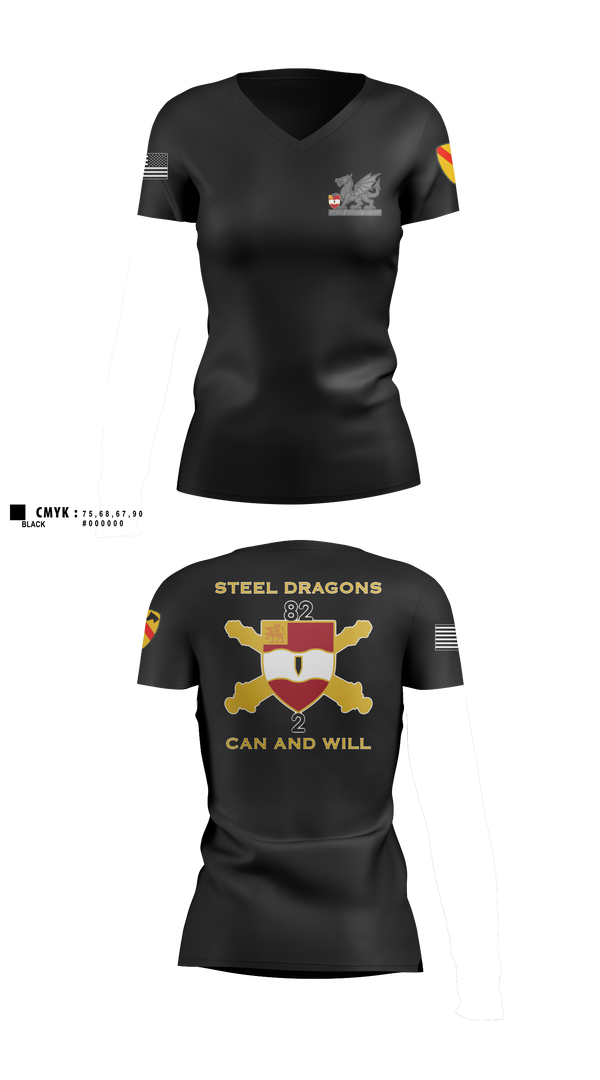 2nd Battalion 82nd Field Artillery “Steel Dragon” 56228393 Women's Short Sleeve V-neck Shirt - 45
