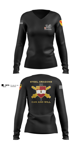 2nd Battalion 82nd Field Artillery “Steel Dragon” 56228393 Women's Long Sleeve V-neck Shirt - 45
