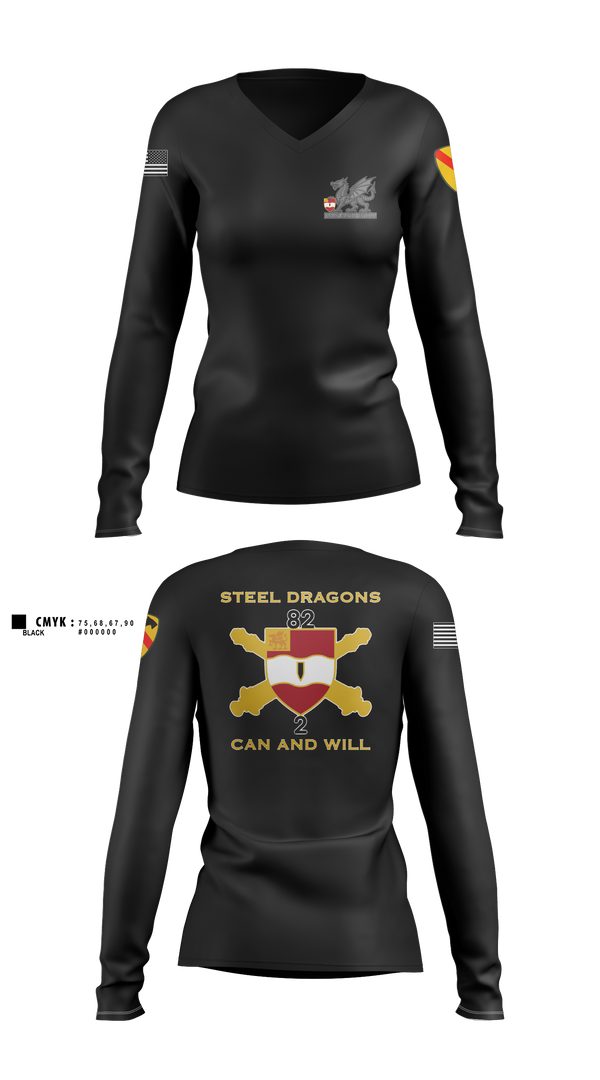 2nd Battalion 82nd Field Artillery “Steel Dragon” 56228393 Women's Long Sleeve V-neck Shirt - 45