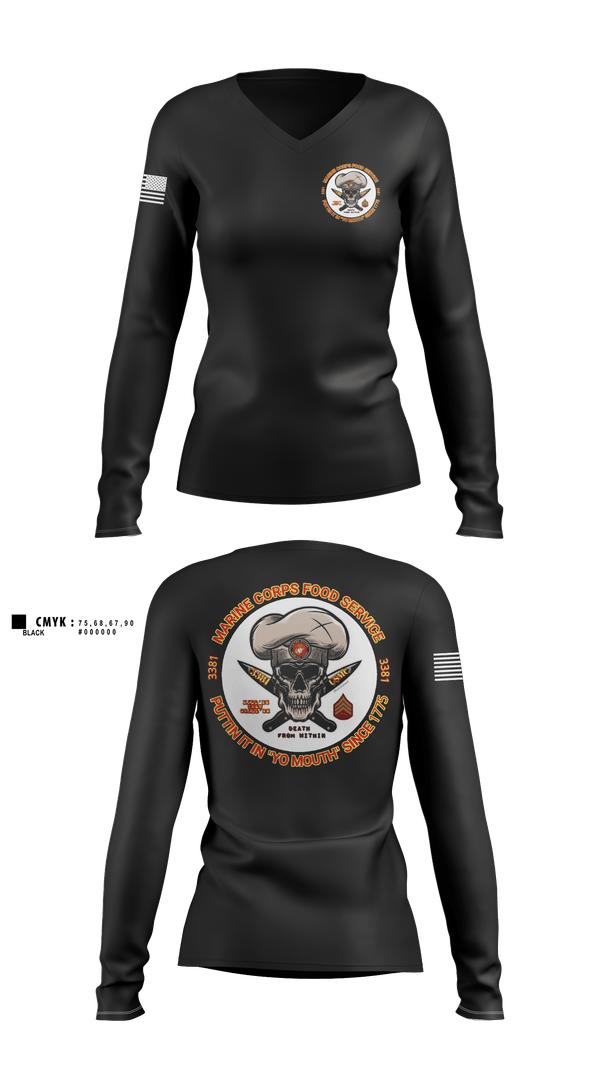 Womens Long Sleeve Vneck Shirt, S4 FIELD MESS, Marines, Teamtime, Team time, sublimation, custom sports apparel, team uniforms, spirit wear, spiritwear, sports uniforms, custom shirts, team store, custom team store, fundraiser sports, apparel fundraiser