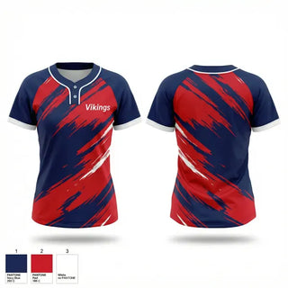 Two Button Softball Jersey, Vikings, Softball, Teamtime, Team time, sublimation, custom sports apparel, team uniforms, spirit wear, spiritwear, sports uniforms, custom shirts, team store, custom team store, fundraiser sports, apparel fundraiser