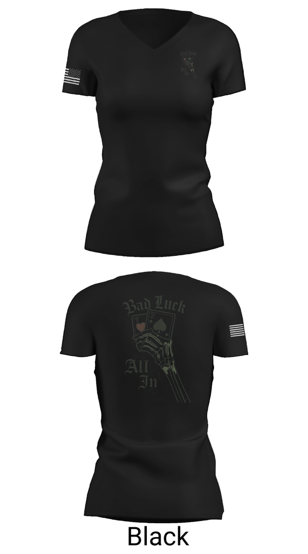 Womens Short Sleeve Vneck Shirt, 4th plt bad luck, Army, Teamtime, Team time, sublimation, custom sports apparel, team uniforms, spirit wear, spiritwear, sports uniforms, custom shirts, team store, custom team store, fundraiser sports, apparel fundraiser