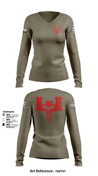 Womens Long Sleeve Vneck Shirt, B co 334th BEB, , Teamtime, Team time, sublimation, custom sports apparel, team uniforms, spirit wear, spiritwear, sports uniforms, custom shirts, team store, custom team store, fundraiser sports, apparel fundraiser