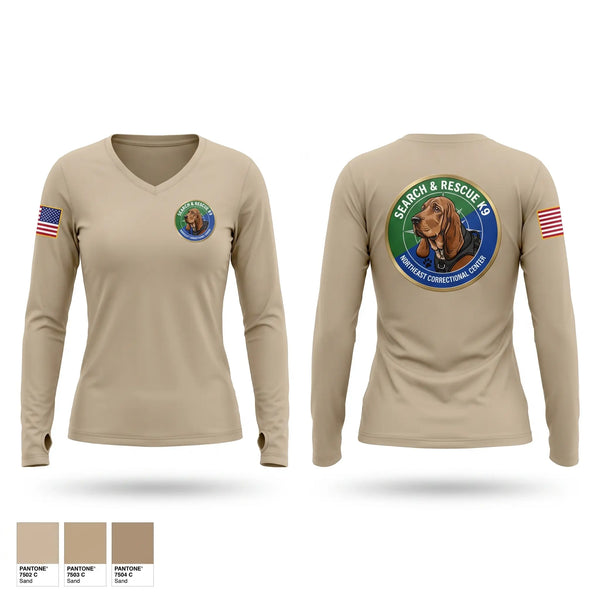 Womens Long Sleeve Vneck Shirt, Northeast Correctional Center K9, Police, Teamtime, Team time, sublimation, custom sports apparel, team uniforms, spirit wear, spiritwear, sports uniforms, custom shirts, team store, custom team store, fundraiser sports, apparel fundraiser