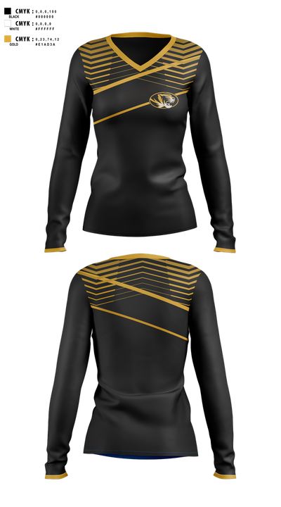 Mizzou Golf 57806327 Women's Long Sleeve V-neck Shirt - 100
