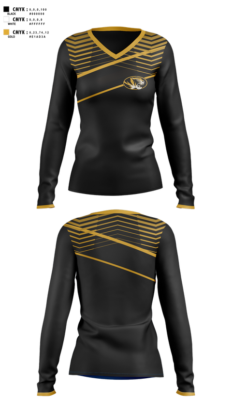 Womens Long Sleeve Vneck Shirt, Mizzou Golf, Golf, Teamtime, Team time, sublimation, custom sports apparel, team uniforms, spirit wear, spiritwear, sports uniforms, custom shirts, team store, custom team store, fundraiser sports, apparel fundraiser