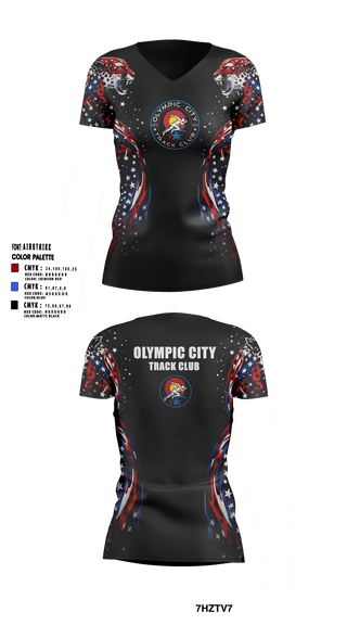 Olympic City Track Club 78162877 Women's Short Sleeve V-neck Shirt - 1