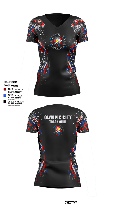 Olympic City Track Club 78162877 Women's Short Sleeve V-neck Shirt - 1