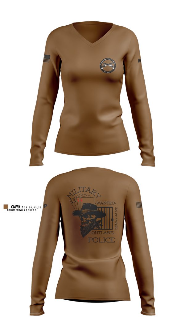 Womens Long Sleeve Vneck Shirt, 3RD PLATOON OUTLAWS, Army, Teamtime, Team time, sublimation, custom sports apparel, team uniforms, spirit wear, spiritwear, sports uniforms, custom shirts, team store, custom team store, fundraiser sports, apparel fundraiser