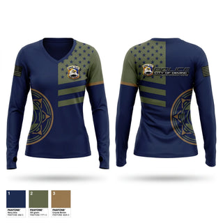 Womens Long Sleeve Vneck Shirt, Deming PD, Police, Teamtime, Team time, sublimation, custom sports apparel, team uniforms, spirit wear, spiritwear, sports uniforms, custom shirts, team store, custom team store, fundraiser sports, apparel fundraiser