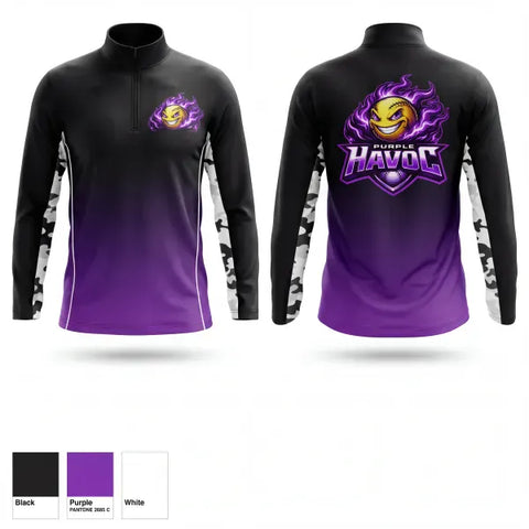 Quarter Zip Jacket, Purple Havoc, Softball, Teamtime, Team time, sublimation, custom sports apparel, team uniforms, spirit wear, spiritwear, sports uniforms, custom shirts, team store, custom team store, fundraiser sports, apparel fundraiser