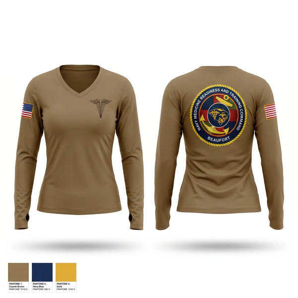 Womens Long Sleeve Vneck Shirt, MCAS Medical, Navy, Teamtime, Team time, sublimation, custom sports apparel, team uniforms, spirit wear, spiritwear, sports uniforms, custom shirts, team store, custom team store, fundraiser sports, apparel fundraiser