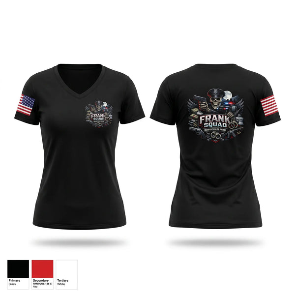 Womens Short Sleeve Vneck Shirt, Frank Squad, Police, Teamtime, Team time, sublimation, custom sports apparel, team uniforms, spirit wear, spiritwear, sports uniforms, custom shirts, team store, custom team store, fundraiser sports, apparel fundraiser
