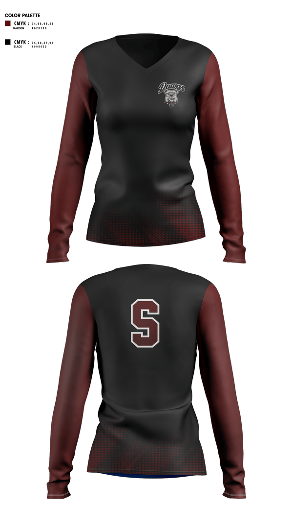 Womens Long Sleeve Vneck Shirt, Sobrato HS Bulldogs, , Teamtime, Team time, sublimation, custom sports apparel, team uniforms, spirit wear, spiritwear, sports uniforms, custom shirts, team store, custom team store, fundraiser sports, apparel fundraiser