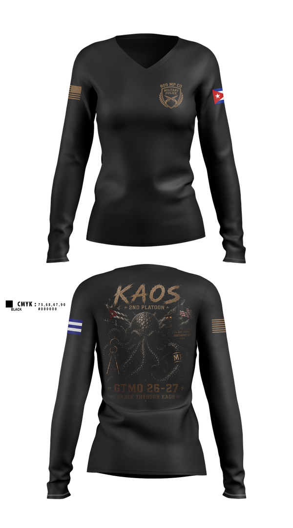 Womens Long Sleeve Vneck Shirt, 805th Military Police Company, Army, Teamtime, Team time, sublimation, custom sports apparel, team uniforms, spirit wear, spiritwear, sports uniforms, custom shirts, team store, custom team store, fundraiser sports, apparel fundraiser