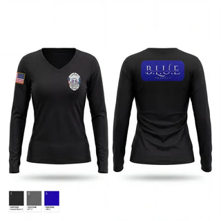 Womens Long Sleeve Vneck Shirt, Great Falls Police Department, Police, Teamtime, Team time, sublimation, custom sports apparel, team uniforms, spirit wear, spiritwear, sports uniforms, custom shirts, team store, custom team store, fundraiser sports, apparel fundraiser
