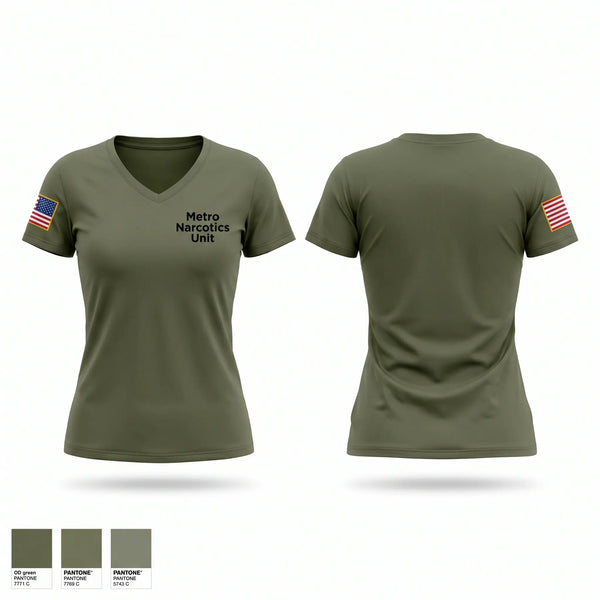Womens Short Sleeve Vneck Shirt, Metro Narcotics Unit, Police, Teamtime, Team time, sublimation, custom sports apparel, team uniforms, spirit wear, spiritwear, sports uniforms, custom shirts, team store, custom team store, fundraiser sports, apparel fundraiser
