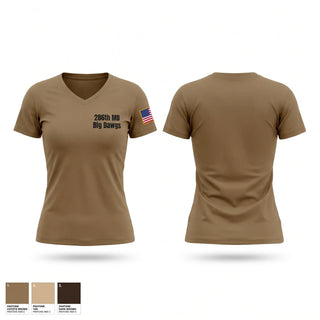 Womens Short Sleeve Vneck Shirt, 286th MD “Big Dawgs”, Army, Teamtime, Team time, sublimation, custom sports apparel, team uniforms, spirit wear, spiritwear, sports uniforms, custom shirts, team store, custom team store, fundraiser sports, apparel fundraiser