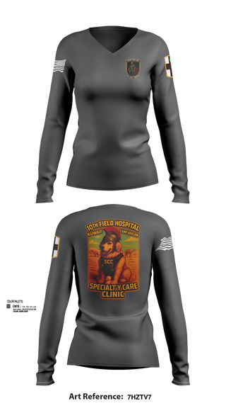 Womens Long Sleeve Vneck Shirt, SCC 10th Field Hospital, , Teamtime, Team time, sublimation, custom sports apparel, team uniforms, spirit wear, spiritwear, sports uniforms, custom shirts, team store, custom team store, fundraiser sports, apparel fundraiser