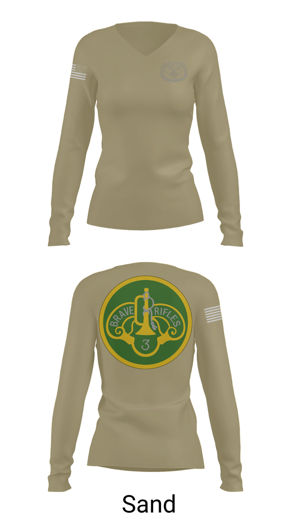 Womens Long Sleeve Vneck Shirt, 3d Cavalry Regiment, Army, Teamtime, Team time, sublimation, custom sports apparel, team uniforms, spirit wear, spiritwear, sports uniforms, custom shirts, team store, custom team store, fundraiser sports, apparel fundraiser
