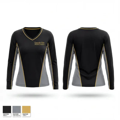 Cascade Elite Wrestling Acadamy 13185292 Women's Long Sleeve V-neck Shirt - 1 (1)