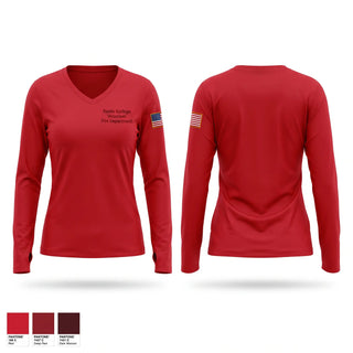 Womens Long Sleeve Vneck Shirt, Rawls Springs Volunteer Fire Department, Fire Department, Teamtime, Team time, sublimation, custom sports apparel, team uniforms, spirit wear, spiritwear, sports uniforms, custom shirts, team store, custom team store, fundraiser sports, apparel fundraiser