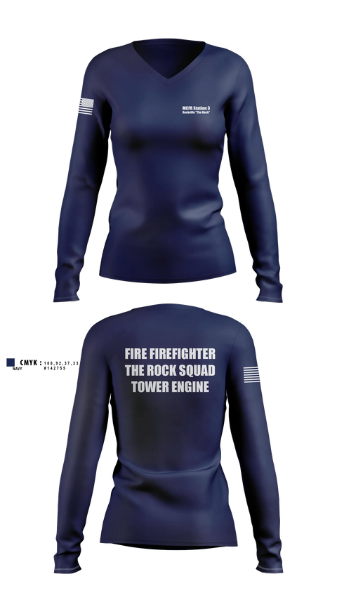 MCFR Station 3 Rockville "The Rock" 72137977 Women's Long Sleeve V-neck Shirt - 1