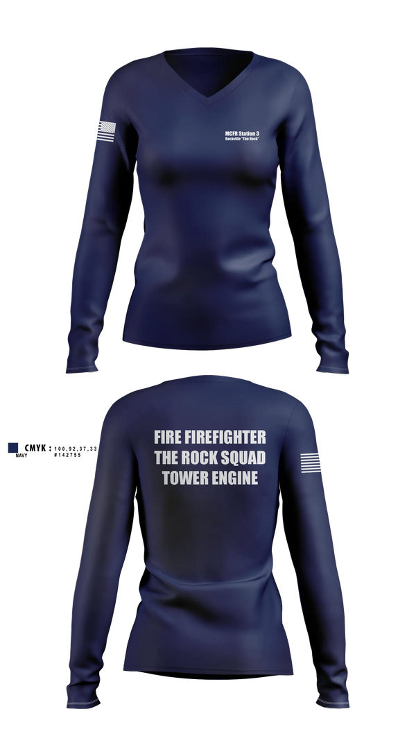 MCFR Station 3 Rockville "The Rock" 72137977 Women's Long Sleeve V-neck Shirt - 1