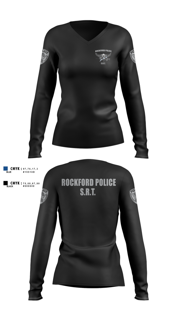 Rockford Police S.R.T. 53672195 Women's Long Sleeve V-neck Shirt - 6