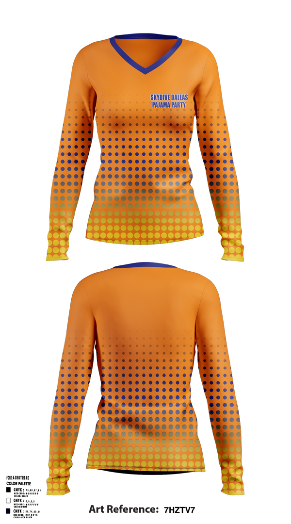 Womens Long Sleeve Vneck Shirt, Skydive Dallas Pajama Party, Water Polo, Teamtime, Team time, sublimation, custom sports apparel, team uniforms, spirit wear, spiritwear, sports uniforms, custom shirts, team store, custom team store, fundraiser sports, apparel fundraiser
