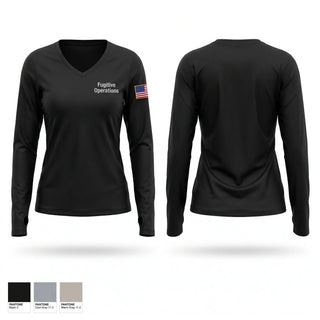 Womens Long Sleeve Vneck Shirt, Fugitive Operations, Police, Teamtime, Team time, sublimation, custom sports apparel, team uniforms, spirit wear, spiritwear, sports uniforms, custom shirts, team store, custom team store, fundraiser sports, apparel fundraiser