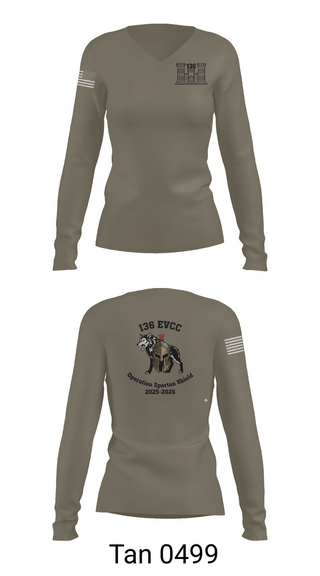 Womens Long Sleeve Vneck Shirt, 136 EVCC, Army, Teamtime, Team time, sublimation, custom sports apparel, team uniforms, spirit wear, spiritwear, sports uniforms, custom shirts, team store, custom team store, fundraiser sports, apparel fundraiser