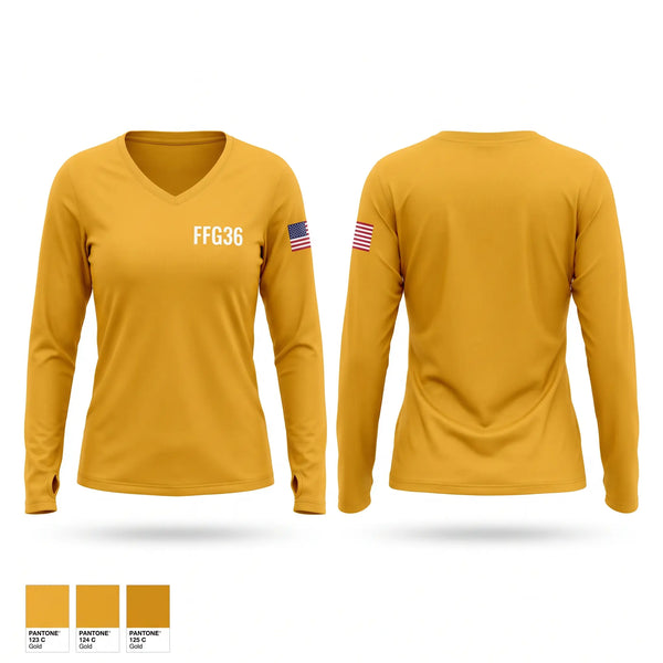 Womens Long Sleeve Vneck Shirt, FFG-36, Navy, Teamtime, Team time, sublimation, custom sports apparel, team uniforms, spirit wear, spiritwear, sports uniforms, custom shirts, team store, custom team store, fundraiser sports, apparel fundraiser