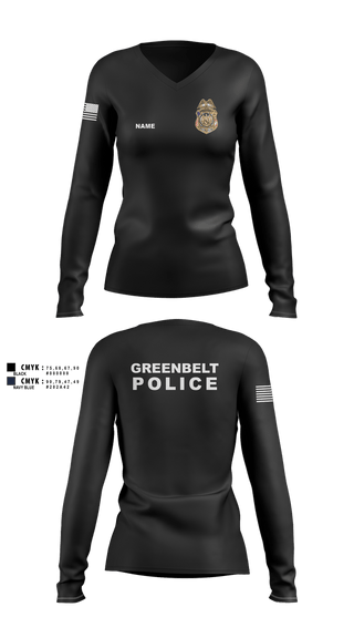 Womens Long Sleeve Vneck Shirt, Greenbelt Police Department, Police, Teamtime, Team time, sublimation, custom sports apparel, team uniforms, spirit wear, spiritwear, sports uniforms, custom shirts, team store, custom team store, fundraiser sports, apparel fundraiser