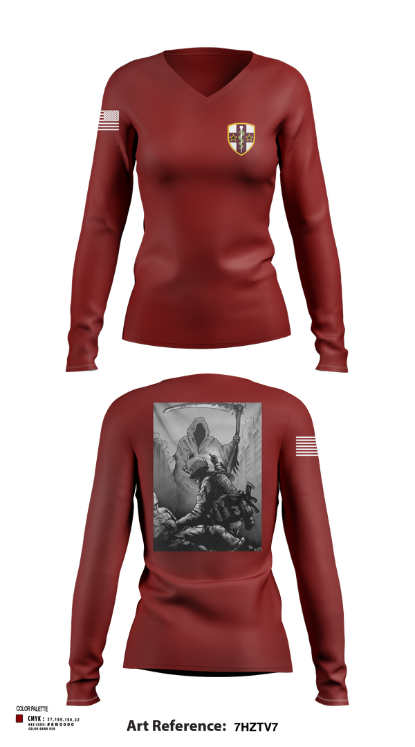 Womens Long Sleeve Vneck Shirt, 7455th MORU, , Teamtime, Team time, sublimation, custom sports apparel, team uniforms, spirit wear, spiritwear, sports uniforms, custom shirts, team store, custom team store, fundraiser sports, apparel fundraiser