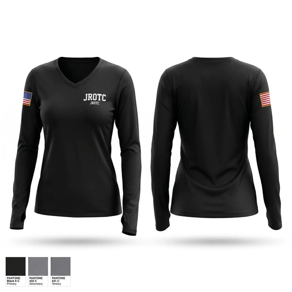 Womens Long Sleeve Vneck Shirt, JROTC, Army, Teamtime, Team time, sublimation, custom sports apparel, team uniforms, spirit wear, spiritwear, sports uniforms, custom shirts, team store, custom team store, fundraiser sports, apparel fundraiser