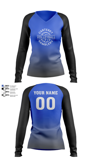 Womens Long Sleeve Vneck Shirt, Carteret Ramblers Volleyball, Women's Volleyball, Teamtime, Team time, sublimation, custom sports apparel, team uniforms, spirit wear, spiritwear, sports uniforms, custom shirts, team store, custom team store, fundraiser sports, apparel fundraiser