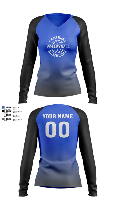 Carteret Ramblers Volleyball 93829974 Women's Long Sleeve V-neck Shirt - 1
