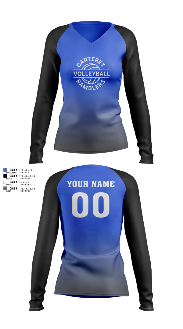 Womens Long Sleeve Vneck Shirt, Carteret Ramblers Volleyball, Women's Volleyball, Teamtime, Team time, sublimation, custom sports apparel, team uniforms, spirit wear, spiritwear, sports uniforms, custom shirts, team store, custom team store, fundraiser sports, apparel fundraiser