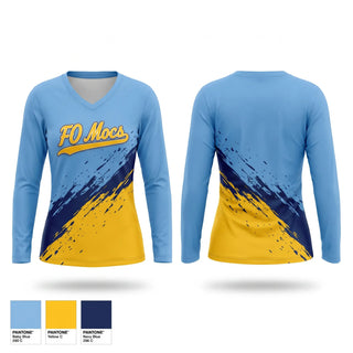 Womens Long Sleeve Vneck Shirt, FO Mocs, Softball, Teamtime, Team time, sublimation, custom sports apparel, team uniforms, spirit wear, spiritwear, sports uniforms, custom shirts, team store, custom team store, fundraiser sports, apparel fundraiser