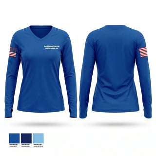 Womens Long Sleeve Vneck Shirt, State Fair EMT/Paramedic Unit, EMS/EMT, Teamtime, Team time, sublimation, custom sports apparel, team uniforms, spirit wear, spiritwear, sports uniforms, custom shirts, team store, custom team store, fundraiser sports, apparel fundraiser