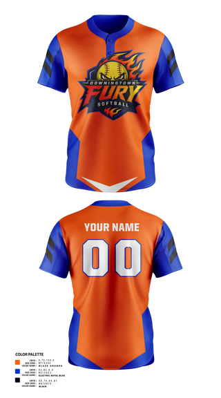 Two Button Softball Jersey, Downingtown Fury, Softball, Teamtime, Team time, sublimation, custom sports apparel, team uniforms, spirit wear, spiritwear, sports uniforms, custom shirts, team store, custom team store, fundraiser sports, apparel fundraiser