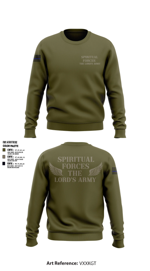 Crew Neck Sweatshirt, Spiritual Forces The Lords Army, Army, Teamtime, Team time, sublimation, custom sports apparel, team uniforms, spirit wear, spiritwear, sports uniforms, custom shirts, team store, custom team store, fundraiser sports, apparel fundraiser