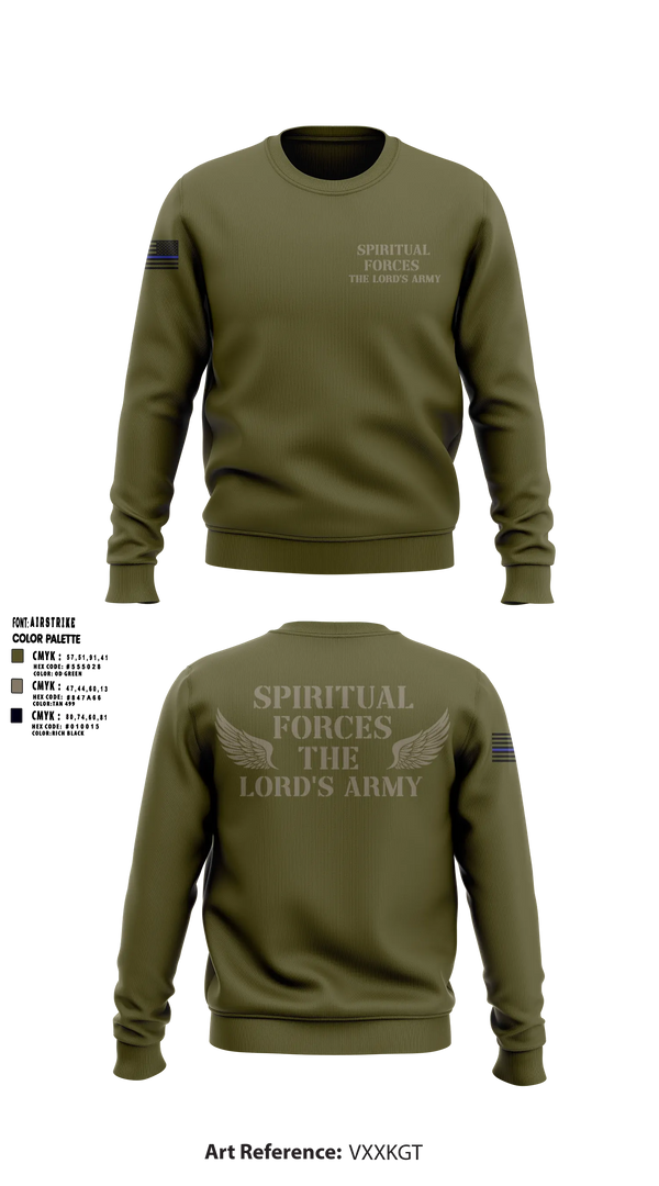 Crew Neck Sweatshirt, Spiritual Forces The Lords Army, Army, Teamtime, Team time, sublimation, custom sports apparel, team uniforms, spirit wear, spiritwear, sports uniforms, custom shirts, team store, custom team store, fundraiser sports, apparel fundraiser