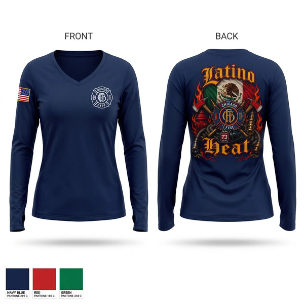 Womens Long Sleeve Vneck Shirt, Engine 73, Fire Department, Teamtime, Team time, sublimation, custom sports apparel, team uniforms, spirit wear, spiritwear, sports uniforms, custom shirts, team store, custom team store, fundraiser sports, apparel fundraiser
